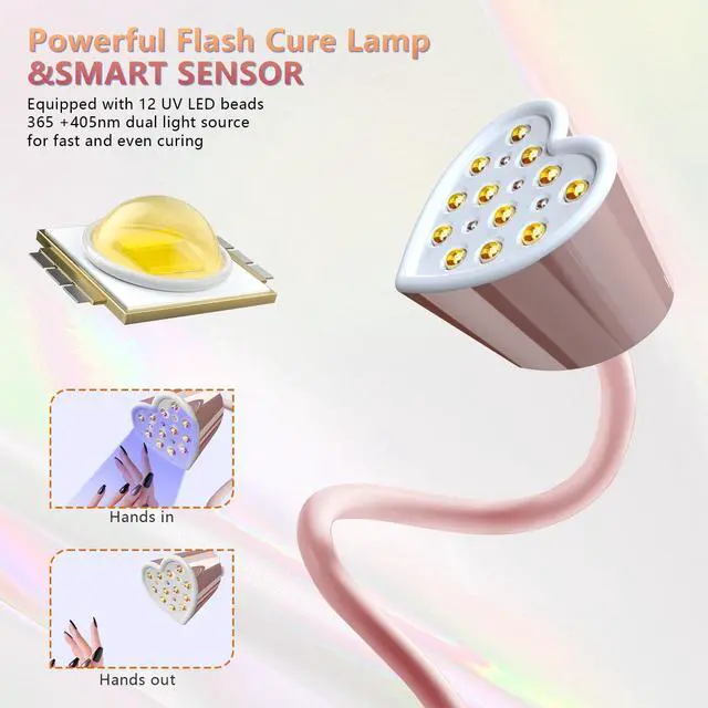 Alt view image 2 of 7 - Mini UV Nail Lamp Flash Cure Gel Nail Polish, 360° Foldable Gooseneck UV LED Nail Lamp with Smart Sensor, USB Portable Cordless 30W Rechargeable Nail Dryer with 3 Timers for Salon Home DIY