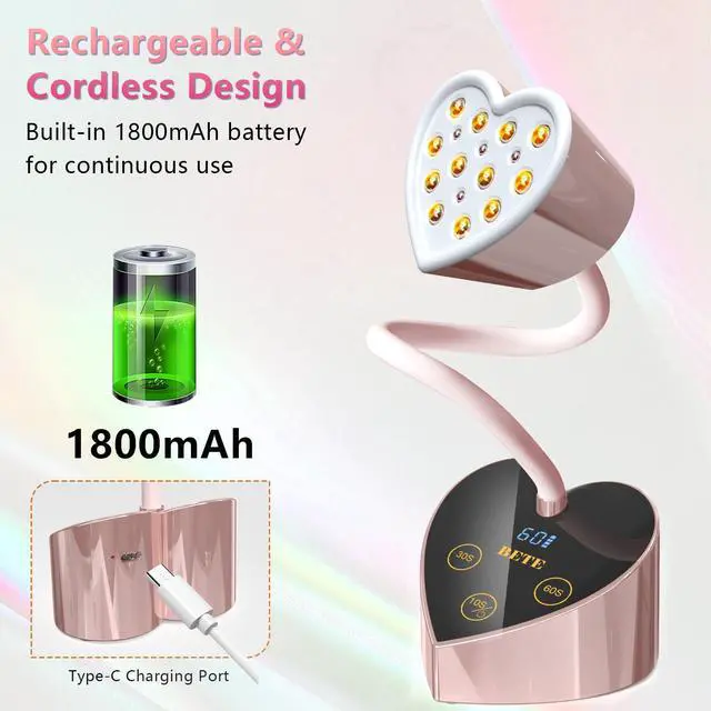 Alt view image 4 of 7 - Mini UV Nail Lamp Flash Cure Gel Nail Polish, 360° Foldable Gooseneck UV LED Nail Lamp with Smart Sensor, USB Portable Cordless 30W Rechargeable Nail Dryer with 3 Timers for Salon Home DIY
