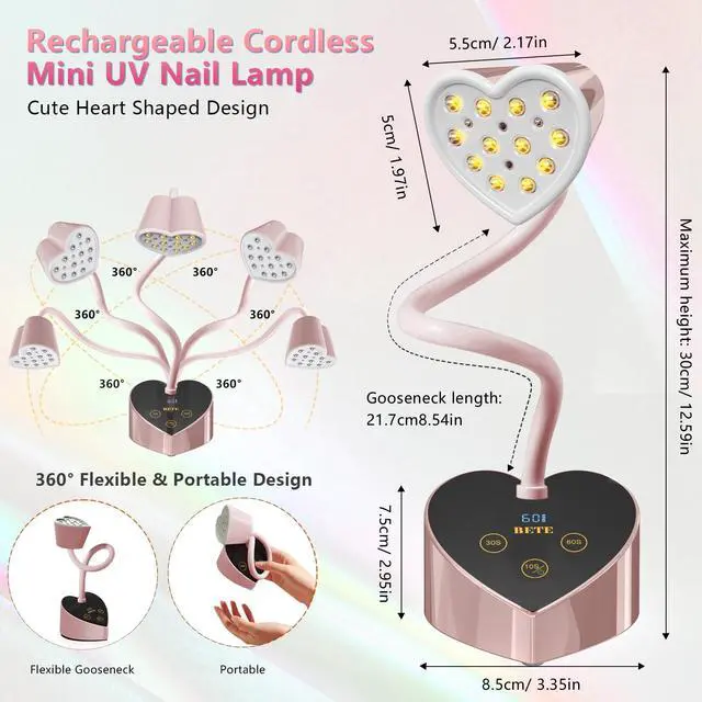 Alt view image 6 of 7 - Mini UV Nail Lamp Flash Cure Gel Nail Polish, 360° Foldable Gooseneck UV LED Nail Lamp with Smart Sensor, USB Portable Cordless 30W Rechargeable Nail Dryer with 3 Timers for Salon Home DIY