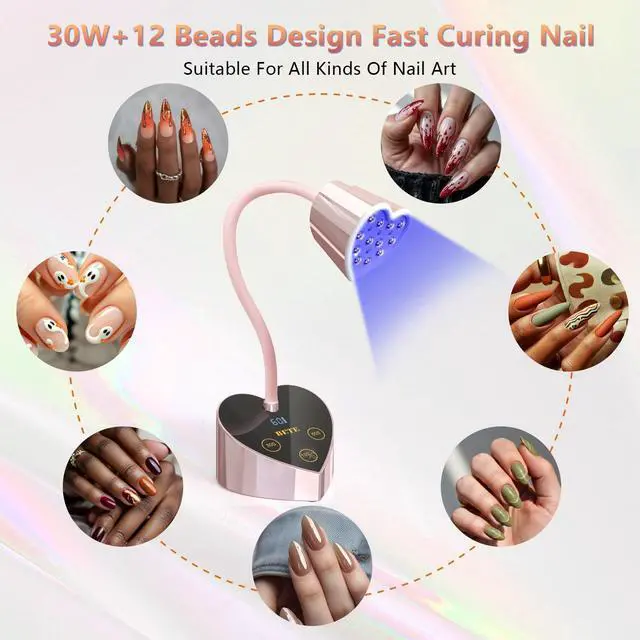 Alt view image 7 of 7 - Mini UV Nail Lamp Flash Cure Gel Nail Polish, 360° Foldable Gooseneck UV LED Nail Lamp with Smart Sensor, USB Portable Cordless 30W Rechargeable Nail Dryer with 3 Timers for Salon Home DIY