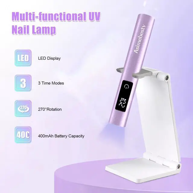 Alt view image 2 of 7 - UV Light for Gel Nails, Mini UV Nail Lamp Hand held with Stand
