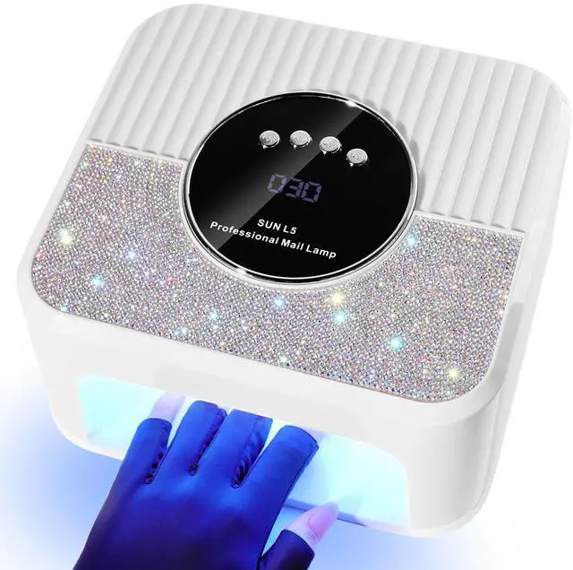 Main image of UV LED Nail Lamp Kit for Gel Polish Professional Fast Curing White Dryer Light Set with Protection Gloves Nail Art Cure Machine for Manicure Pedicure at Home and Salon