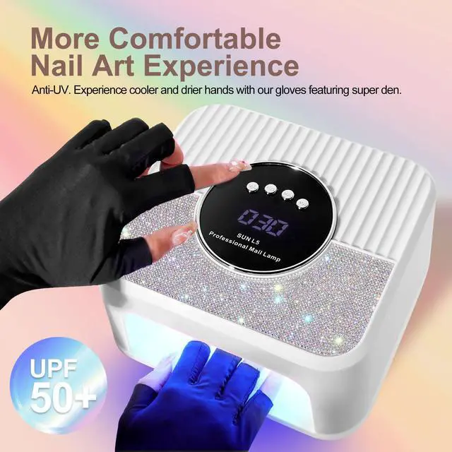 Alt view image 2 of 7 - UV LED Nail Lamp Kit for Gel Polish Professional Fast Curing White Dryer Light Set with Protection Gloves Nail Art Cure Machine for Manicure Pedicure at Home and Salon