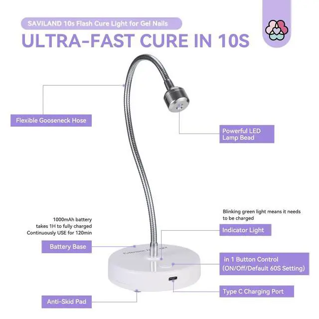 Alt view image 7 of 7 - 12W 5s Flash Cure Gel Lamp Gooseneck U V Light for Nail Techs