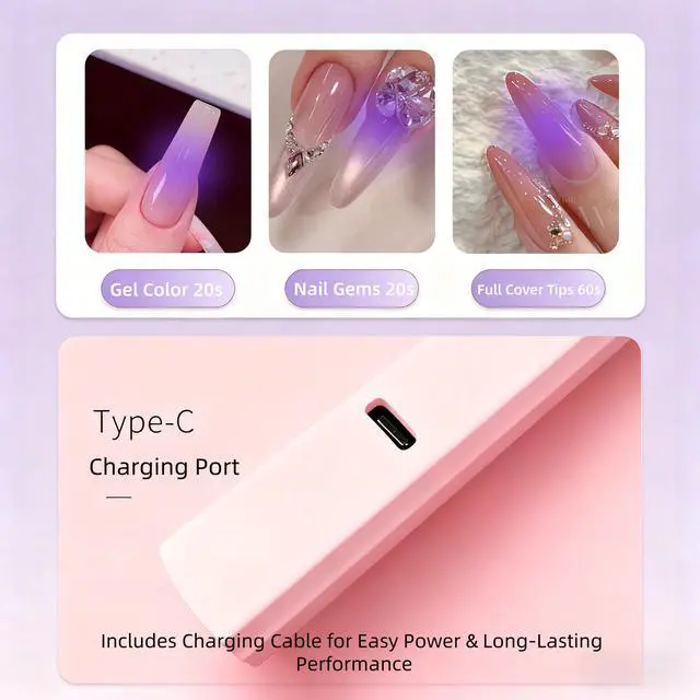 Alt view image 7 of 7 - Handheld UV Light for Gel Nails,60Min Long-Lasting Mini UV Nail Lamp with LED Screen,Cordless LED Nail Dryer for Quick Manicures Portable Fast Cure Lamp for Nail Art,Home and Travel Use
