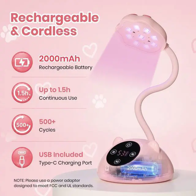 Alt view image 3 of 7 - Gooseneck Flash Cure Nail Lamp, 36 mW/cm² Cordless UV Nail Lamp