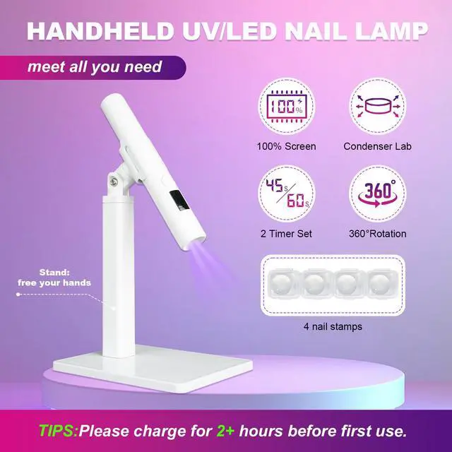 Alt view image 4 of 7 - Mini UV Light for Nails, Portable LED Flash Cure Lamp for Gel Polish, Small Handheld Magnetic UV Pen for Single Finger, Nail Curing Lamp with Stand for Starter Salon DIY/Home Manicure/Travel
