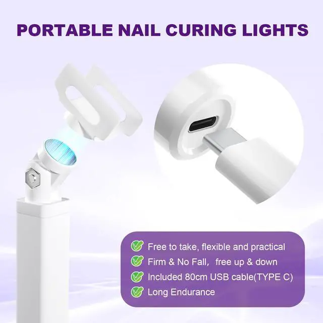 Alt view image 6 of 7 - Mini UV Light for Nails, Portable LED Flash Cure Lamp for Gel Polish, Small Handheld Magnetic UV Pen for Single Finger, Nail Curing Lamp with Stand for Starter Salon DIY/Home Manicure/Travel