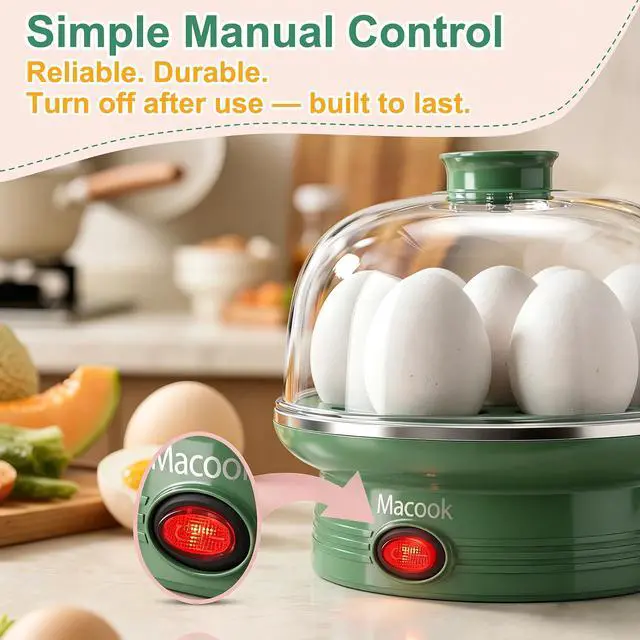 Alt view image 3 of 7 - Electric Egg Cooker for Easter, 7 Egg Capacity with Auto Shut-Off, Spring Green Hard Boiled Egg Maker, Ideal Easter Gift for Egg Decorating, Includes Measuring Cup