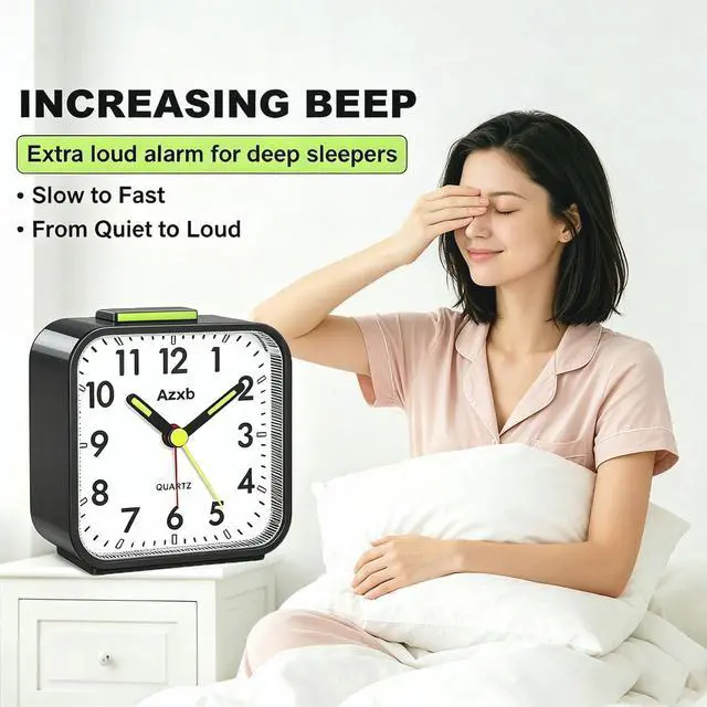 Alt view image 2 of 7 - Analog Alarm Clock, Silent No Ticking Battery Operated Travel Alarm Clock with Night Light, Snooze, Loud Alarm, Luminous, Quiet Small Desk Clock for Bedrooms Deep Sleeper Adults Kids, Easy Set