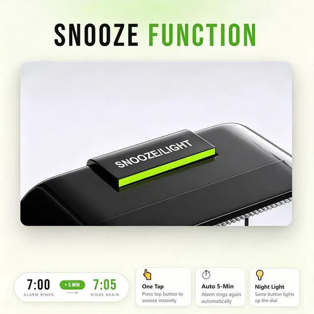 Alt view image 3 of 7 - Analog Alarm Clock, Silent No Ticking Battery Operated Travel Alarm Clock with Night Light, Snooze, Loud Alarm, Luminous, Quiet Small Desk Clock for Bedrooms Deep Sleeper Adults Kids, Easy Set