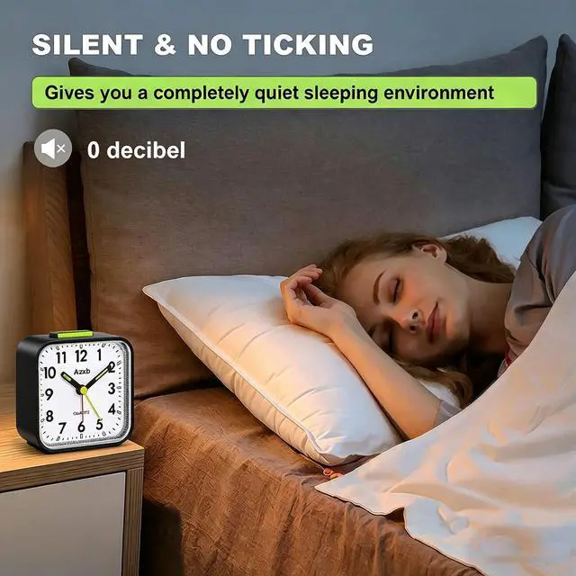 Alt view image 5 of 7 - Analog Alarm Clock, Silent No Ticking Battery Operated Travel Alarm Clock with Night Light, Snooze, Loud Alarm, Luminous, Quiet Small Desk Clock for Bedrooms Deep Sleeper Adults Kids, Easy Set