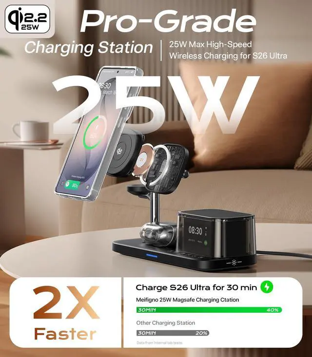 Alt view image 5 of 7 - 25W 5 in 1 Charging Station for Galaxy S26 Ultra with Bluetooth Speaker/Alarm Clock/Night Light, Qi2.2 Fast Magnetic Wireless Charger with 45W Adapter for S26/Z Fold7, for Galaxy Watch 8/Buds