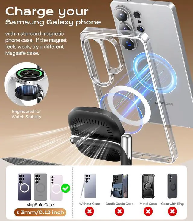 Alt view image 6 of 7 - 25W 5 in 1 Charging Station for Galaxy S26 Ultra with Bluetooth Speaker/Alarm Clock/Night Light, Qi2.2 Fast Magnetic Wireless Charger with 45W Adapter for S26/Z Fold7, for Galaxy Watch 8/Buds
