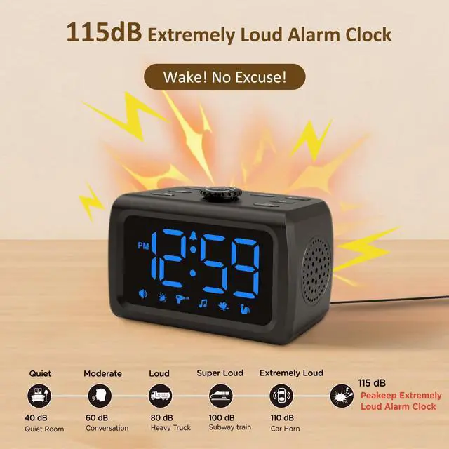 Alt view image 2 of 7 - 115dB Super Loud Alarm Clock for Heavy Sleepers Adults Teens