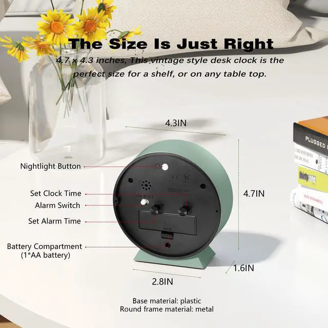 Alt view image 7 of 7 - 4.5" Analog Alarm Clock, Small Retro Desk Clock and Table Clock