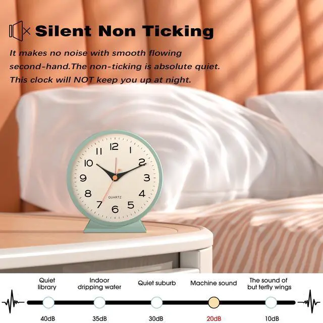 Alt view image 6 of 7 - 4.5" Analog Alarm Clock, Small Retro Desk Clock and Table Clock