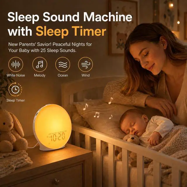 Alt view image 2 of 7 - Sunrise Alarm Clock White Noise Machine with 25 Nature Sleep Sounds, Fully Dimmable Clock for Bedrooms, Heavy Sleepers, 17 Light Modes, Bluetooth Speaker