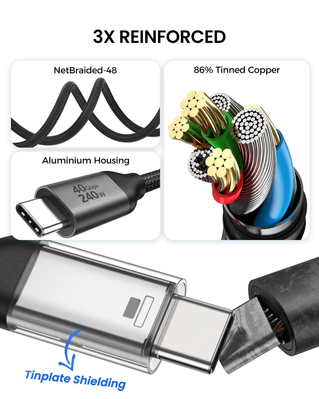 Alt view image 6 of 6 - Right Angle 40Gbps USB 4 Data Cable for Thunderbolt 4/3 240W 3.3FT | 8K/Dual 4K Display, Video and Data Transfer, 90 Degree USB C Monitor Cable for MacBook, iPhone 17,iPad, Mac mini,Hub,SSD,Dock