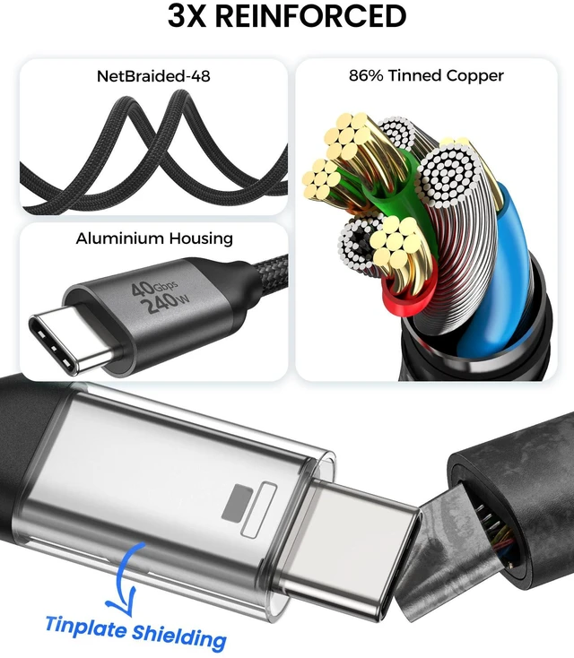 Alt view image 6 of 7 - Right Angle 40Gbps USB 4 Data Cable for Thunderbolt 4/3 240W 1FT | 8K/Dual 4K Display, Video and Data Transfer, 90 Degree USB C Monitor Cable for MacBook, iPhone 17,iPad, Mac mini,Hub,SSD,Dock