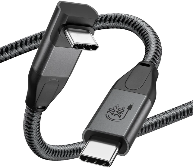 Main image of Right Angle USB C 3.2 Cable, 90 Degree USB C Video Cable, Grey 1.6FT | 20Gbps Data Transfer, 240W Fast Charging, 8K@60Hz 4K@144Hz/120Hz Monitor Cable for iPhone 17/16, MacBook Pro/Air, iPad, SSD