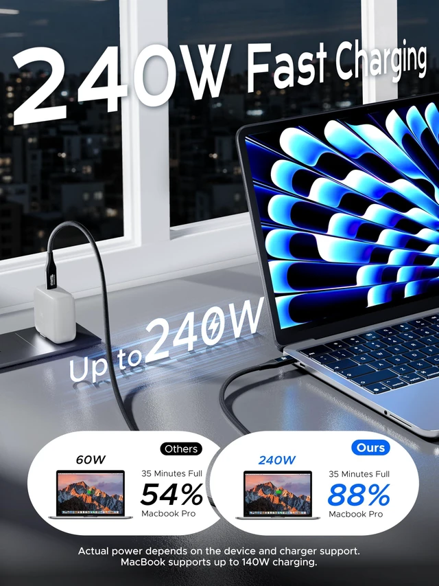Alt view image 4 of 7 - USB C Monitor Cable 3.3FT, 4K@144Hz USBC 3.2 Gen 2X2 Display Cable | 8K@30Hz Video Output, 20Gbps Data Transfer, 240W PD Charging Braided Type C Fit for iPhone 17, MacBook, SSD, Portable Monitor
