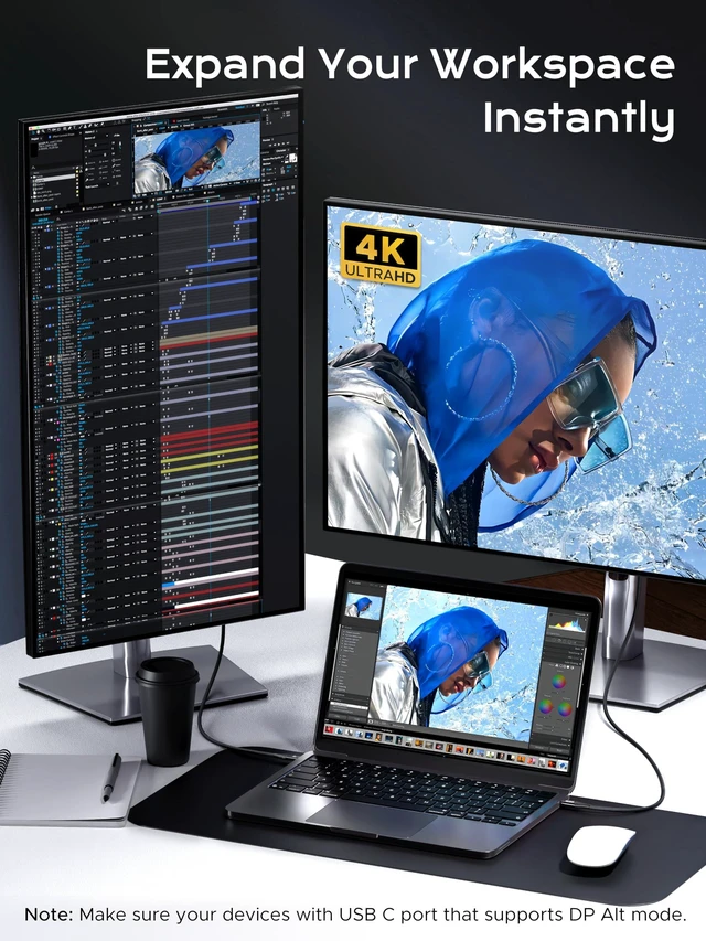 Alt view image 2 of 7 - USB C Monitor Cable 3.3FT, 4K@144Hz USBC 3.2 Gen 2X2 Display Cable | 8K@30Hz Video Output, 20Gbps Data Transfer, 240W PD Charging Braided Type C Fit for iPhone 17, MacBook, SSD, Portable Monitor