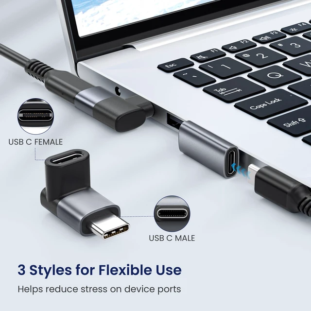 Alt view image 3 of 7 - USB C 90 Degree Right Angle Adapter 3Pack,40Gbps Type C Extender | PD 100W USBC Male to Female Angled Extension,USB4 Thunderbolt 4 3 Converter for MacBook,iPhone 17 17e 16,Steam,Switch,Laptop