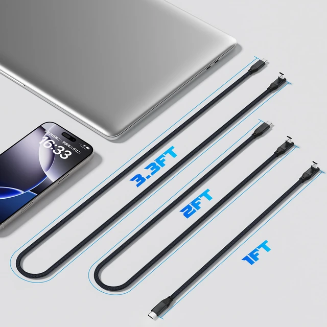 Alt view image 2 of 7 - 90 Degree USB C Cable 1ft, 90° Short USBC to USBC 3.2 20Gbps Data Cable | 5K/4K 60Hz Monitor Cord, 240W PD Type C Rapid Charging Cord for iPhone 17 16 Pro Max, iPad, MacBook, Dell XPS, Surface