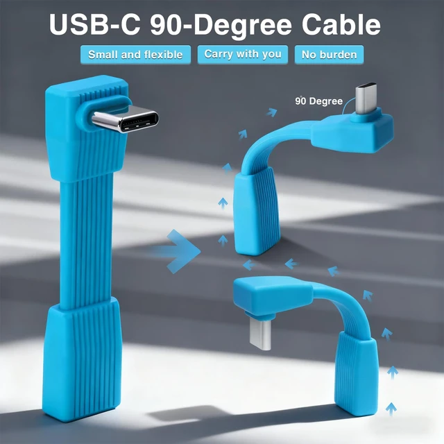 Alt view image 3 of 7 - 80Gbps Short USB C Male to Female Cable 2inch, 204W PD Fast Charging /8K@60Hz, 90 Degree USB C Extendsion Cable for Thunderbolt 4/3, Laptops, iPhone 16 15 Pro Max, Power Bank.Blue-2Pack