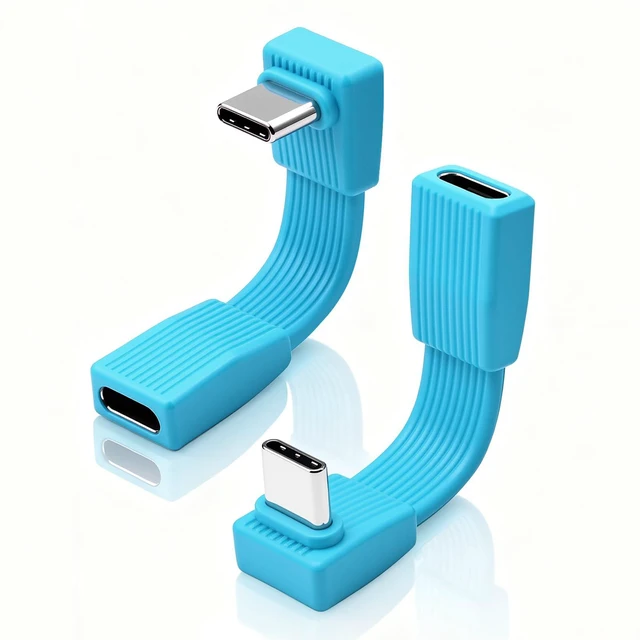 Main image of 80Gbps Short USB C Male to Female Cable 2inch, 204W PD Fast Charging /8K@60Hz, 90 Degree USB C Extendsion Cable for Thunderbolt 4/3, Laptops, iPhone 16 15 Pro Max, Power Bank.Blue-2Pack
