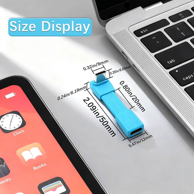Alt view image 2 of 7 - 80Gbps Short USB C Male to Female Cable 2inch, 204W PD Fast Charging /8K@60Hz, 90 Degree USB C Extendsion Cable for Thunderbolt 4/3, Laptops, iPhone 16 15 Pro Max, Power Bank.Blue-2Pack