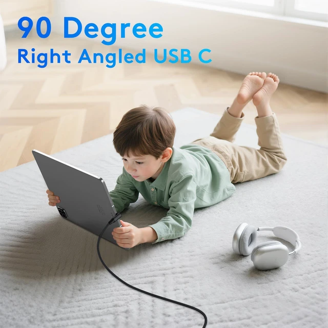 Alt view image 6 of 7 - 90 Degree USB C Cable 1ft, 90° Short USBC to USBC 3.2 20Gbps Data Cable | 5K/4K 60Hz Monitor Cord, 240W PD Type C Rapid Charging Cord for iPhone 17 16 Pro Max, iPad, MacBook, Dell XPS, Surface