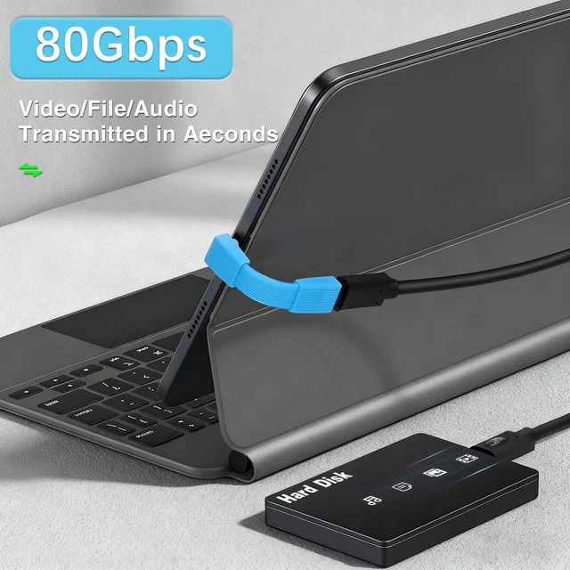 Alt view image 4 of 7 - 80Gbps Short USB C Male to Female Cable 2inch, 204W PD Fast Charging /8K@60Hz, 90 Degree USB C Extendsion Cable for Thunderbolt 4/3, Laptops, iPhone 16 15 Pro Max, Power Bank.Blue-2Pack