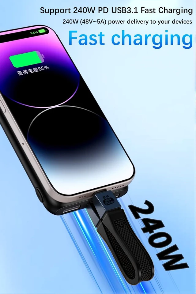 Alt view image 3 of 7 - 5 inch 80Gbps Short USB C Cable, 240W PD Fast Charging, 8K 60Hz Video Output, USB4 Thunderbolt 4 Cable Compatible for iPhone 16, MacBook, Thunderbolt 5, External SSD, Docking Station Grey