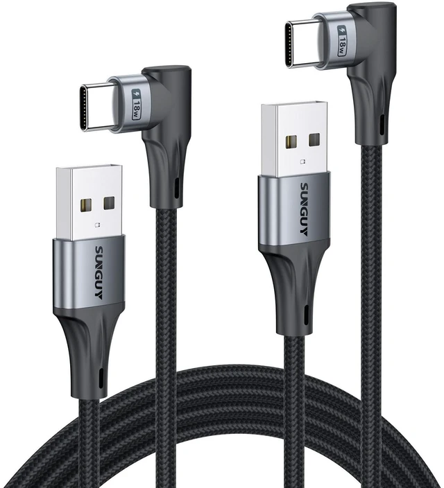 Main image of Right Angle USB A to USB C Cable 6FT 2Pack,90 Degree USB C to USB A | USB-A to USB-C Data Charging Cable for Thick Phone Cases, Phone Stand, Android Auto, CarPlay, iPhone 17/16/15, iPad
