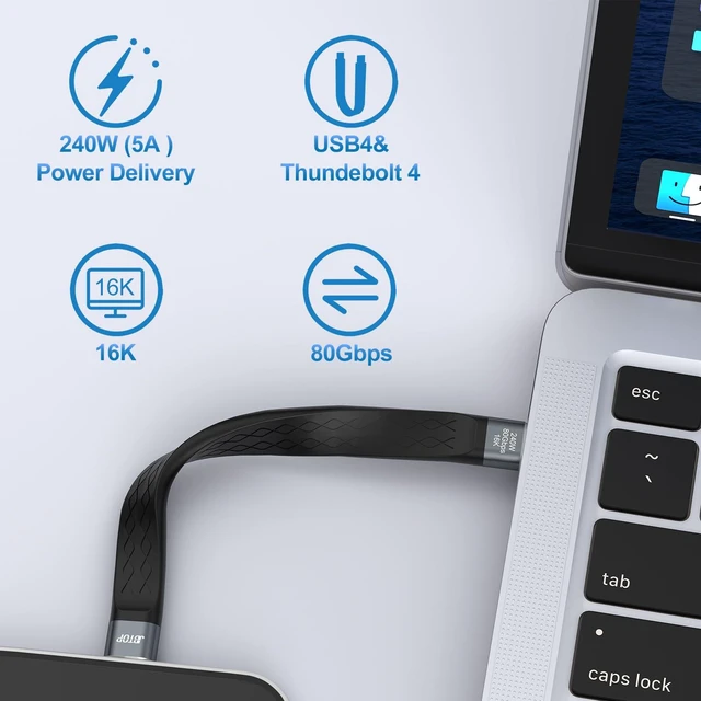 Alt view image 2 of 7 - 80Gbps Short USB c to c Cable 5inch,USB 240W PD Fast Charging Cord | 16K/dual 8K USB C Video Cableusb c Thunderbolt 5 cable Data Transfer for MacBook,Android Auto and More Type-C Devices.Black