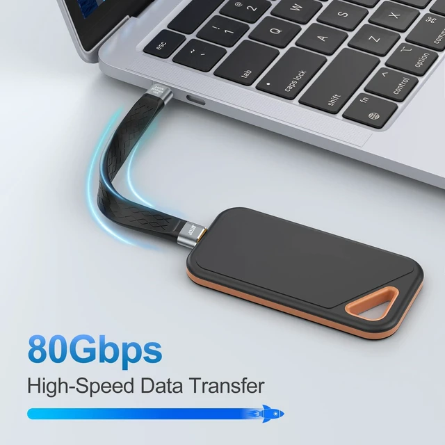 Alt view image 3 of 7 - 80Gbps Short USB c to c Cable 5inch,USB 240W PD Fast Charging Cord | 16K/dual 8K USB C Video Cableusb c Thunderbolt 5 cable Data Transfer for MacBook,Android Auto and More Type-C Devices.Black