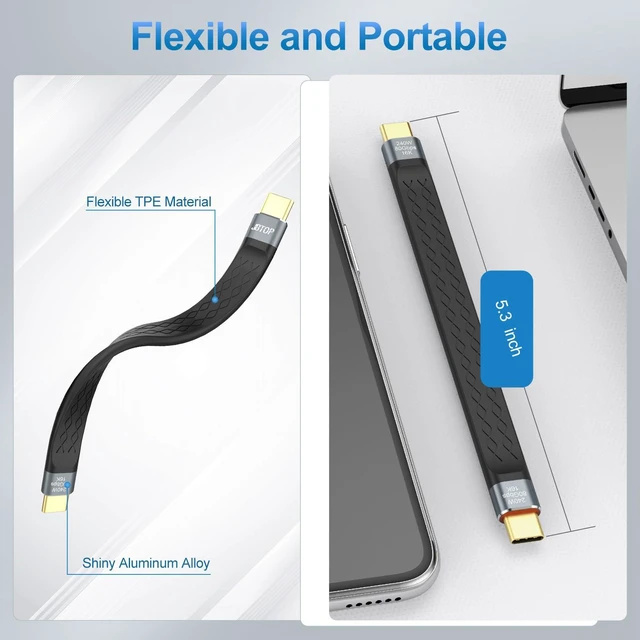 Alt view image 7 of 7 - 80Gbps Short USB c to c Cable 5inch,USB 240W PD Fast Charging Cord | 16K/dual 8K USB C Video Cableusb c Thunderbolt 5 cable Data Transfer for MacBook,Android Auto and More Type-C Devices.Black