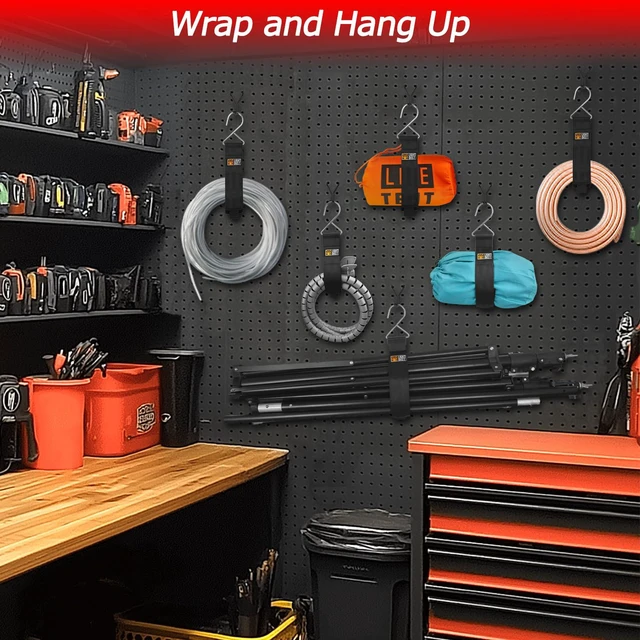 Alt view image 6 of 7 - Heavy Duty Storage Straps 10 Pack Triangle Hook Hanging Straps for Garage | 15" 22" Garage Straps with Hooks, Extension Cord Hose Storage Organizer Hanging Cord Holders for Garage Shop RV Shed Camping