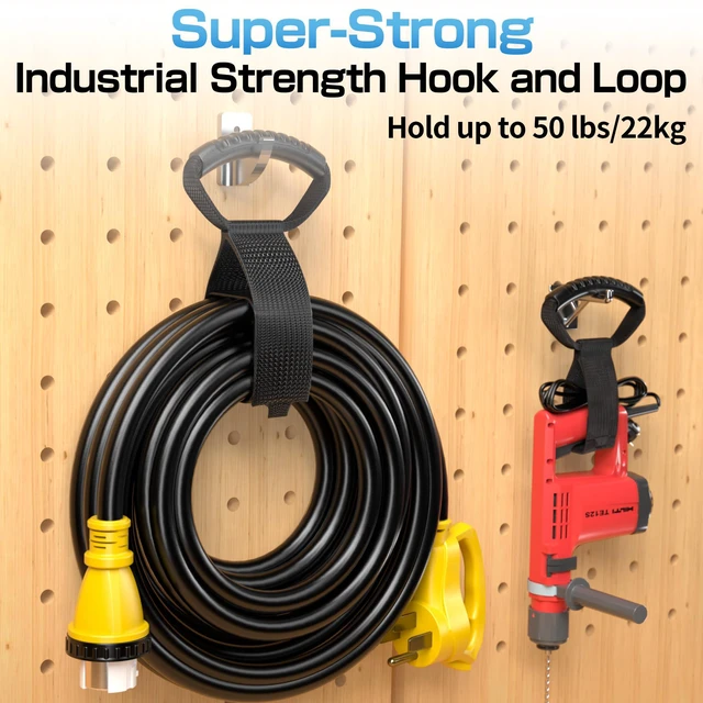 Alt view image 4 of 6 - Extension Cord Storage Straps 26", 2 Pack, Black | Easy-Carry with Handle, Heavy Duty Hook and Loop, Cord Organizer, For Garage Hose, Garden Pool Hoses, Cables