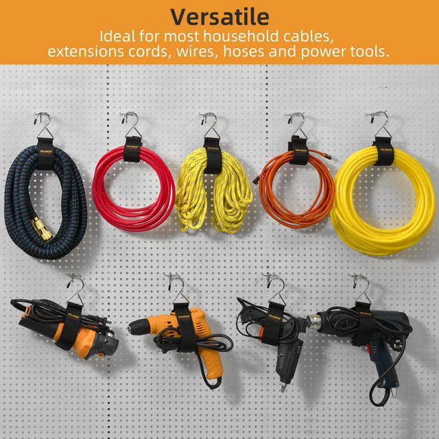 Alt view image 2 of 6 - Extension Cord Organizer and Hanger, Storage Straps (6-Pack) | Hook-and-Loop Straps with Metal Hook to Hang on Walls for Cables, Wires, Rope, Hoses,Organization for Home,Garage or Workshop