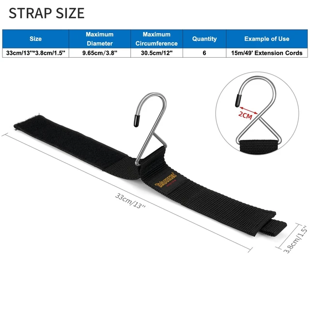 Alt view image 3 of 6 - Extension Cord Organizer and Hanger, Storage Straps (6-Pack) | Hook-and-Loop Straps with Metal Hook to Hang on Walls for Cables, Wires, Rope, Hoses,Organization for Home,Garage or Workshop