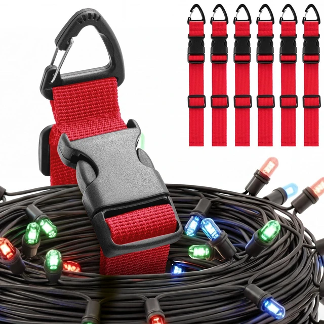 Main image of 6 Pack Adjustable Extension Cord Holder Straps,Red | 17 In Extension Cord Organizer for Garage Organization, Heavy Duty Triangle Clips, Storage Hanger for Men Workshop Management