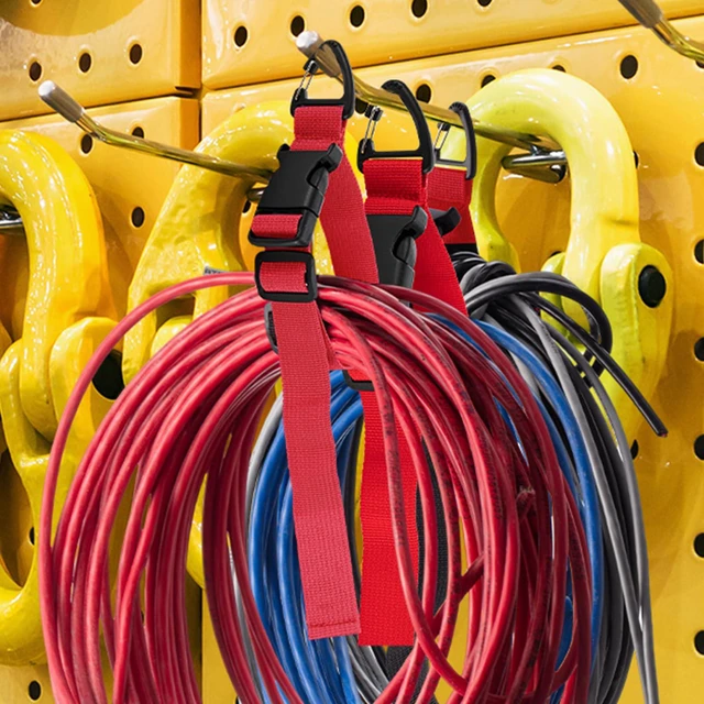 Alt view image 4 of 7 - 6 Pack Adjustable Extension Cord Holder Straps,Red | 17 In Extension Cord Organizer for Garage Organization, Heavy Duty Triangle Clips, Storage Hanger for Men Workshop Management