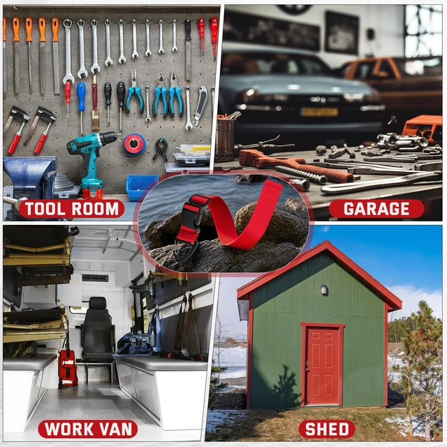 Alt view image 5 of 7 - 6 Pack Adjustable Extension Cord Holder Straps,Red | 17 In Extension Cord Organizer for Garage Organization, Heavy Duty Triangle Clips, Storage Hanger for Men Workshop Management