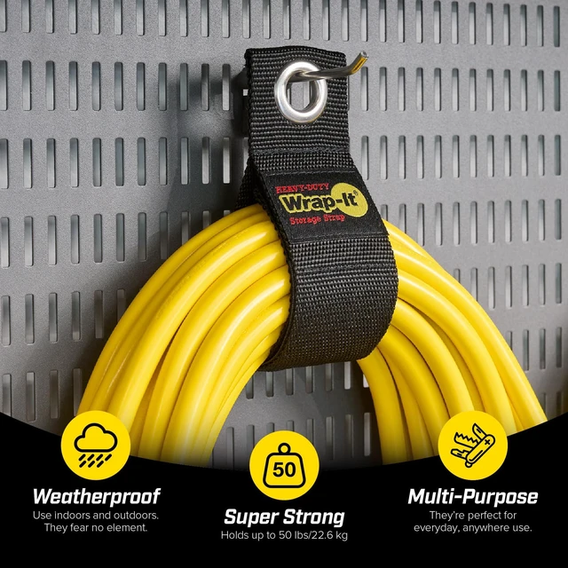 Alt view image 2 of 7 - Heavy-Duty Straps, 13-inch (6 Pack) - Hook and Loop Extension Cord Organizer Hanger, Cord Wrap, Cable Straps for Cables, Hoses, Rope for Home, RV and Garage Storage and Organization
