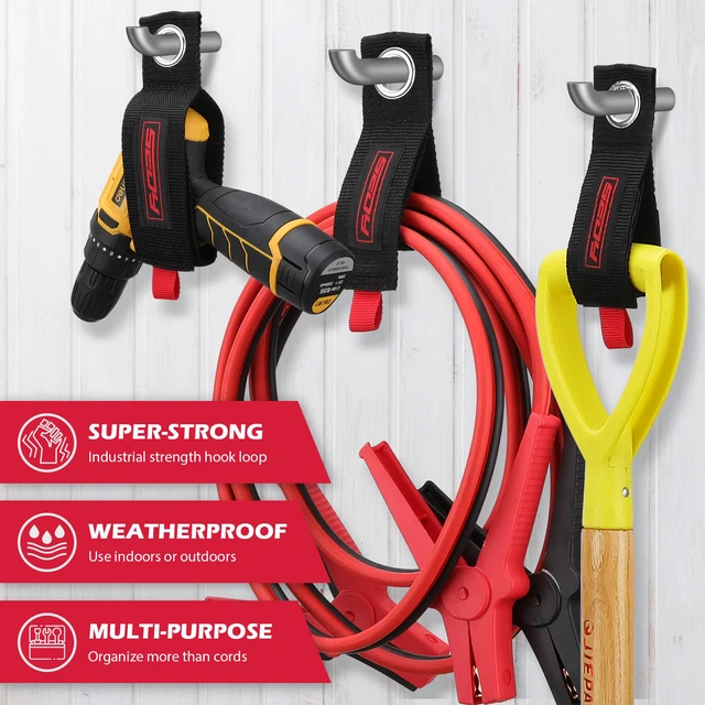 Alt view image 6 of 7 - 20 Pack Heavy Duty Garage Storage Hooks with Extension Cord Organizer, Solid Steel Wall Mount Hook Set with Anti-Slip Coating Utility J Hooks for Ladders,Bikes,Ropes,Broom,Garden,Yard and Power Tools