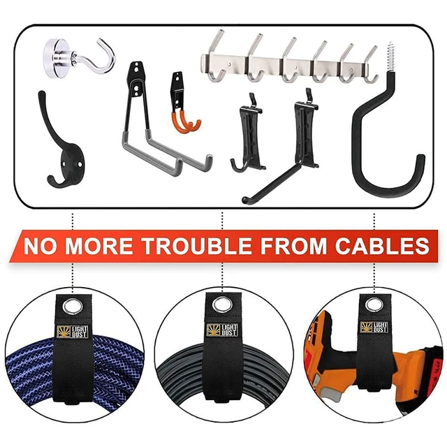Alt view image 3 of 7 - 22PCS Garage Storage Straps, Extension Cord Holder RV Cord Organizer Wraps | Heavy Duty Cord Straps with Handle, Boat Storage Accessories, Garage Tool Organization for Hose, Power Cord, Rope, Cable