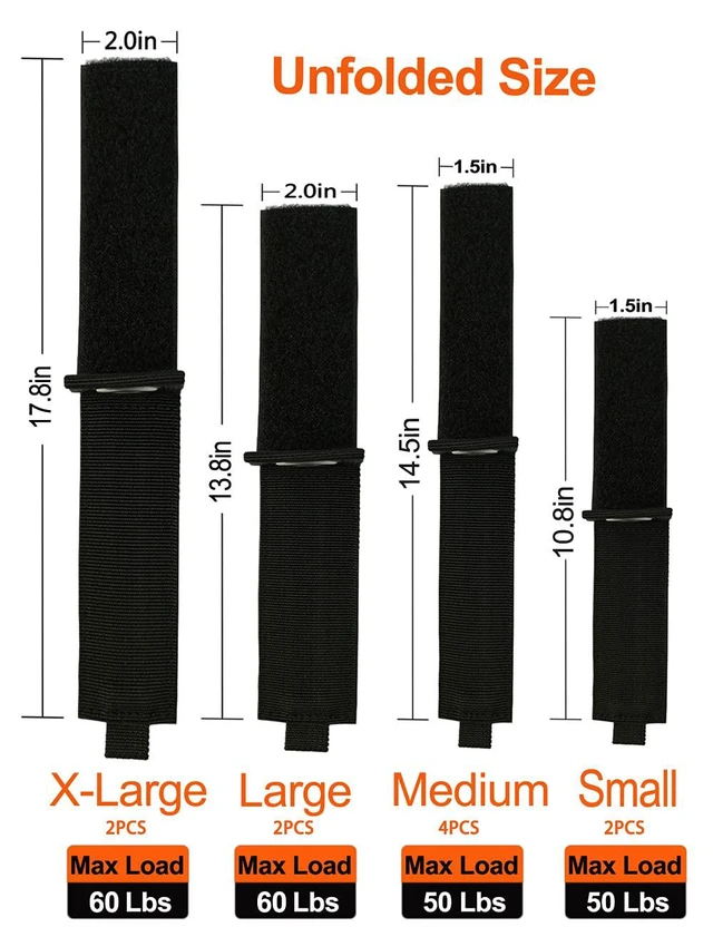 Alt view image 5 of 7 - Extension Cord Organizer, Heavy Duty Storage Straps 10 Pack | Assorted Sizes, Hanging Straps with Metal Grommet, Indoor and Outdoor, Cord Wrap, Extension Cord Keeper,Hose Ties,Rope Strap,